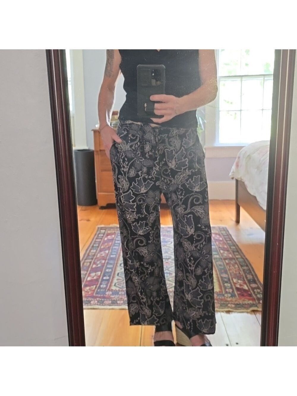 Sanctuary Navy Relaxed Rayon Pull On Tie Waist Pants Navy Floral With Pockets 28